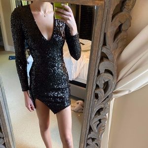 Black Long Sleeve Sequin Dress